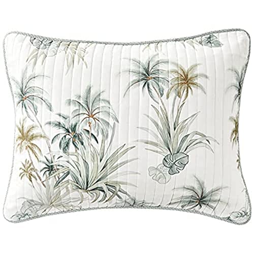 Tommy Bahama Sham Baumwoll-Bettwäsche mit Hotelverschluss, vorgewaschen für zusätzliche Weichheit, 100, Serenity Palm Blue/Off White/Green, 27" x 21" (Pack of 1) von Tommy Bahama