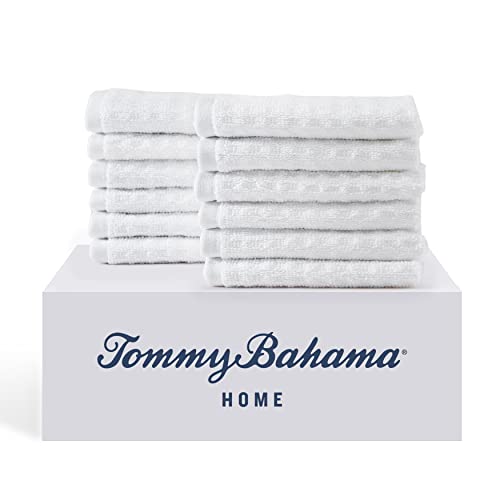Tommy Bahama - Waschlappen-Set, sehr saugfähige Baumwoll-Badezimmer-Dekor, fusselarm und lichtbeständig (Nordsee-Weiß, 12-teilig) von Tommy Bahama
