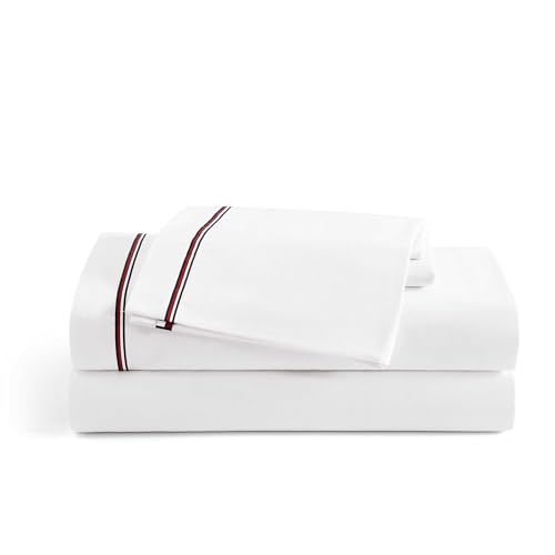Tommy Hilfiger Bettlaken-Set, Baumwoll-Perkal-Bettwäsche mit passenden Kissenbezügen, frisch und cool, Premium-Qualität für Zuhause (Global Stripe Red, Full) von Tommy Hilfiger