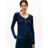 Tommy Hilfiger Langarmshirt "SLIM HENLEY GB SCOOP-NK LS" mit Rippenstruktur, mit Metalllabel von Tommy Hilfiger