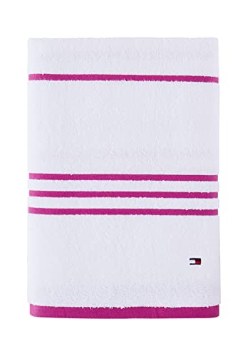 Tommy Hilfiger Modernes Badetuch mit amerikanischen Streifen, 76,2 x 137,2 cm, 100% Baumwolle, 574 g/m² (Weiß/Himbeere) von Tommy Hilfiger