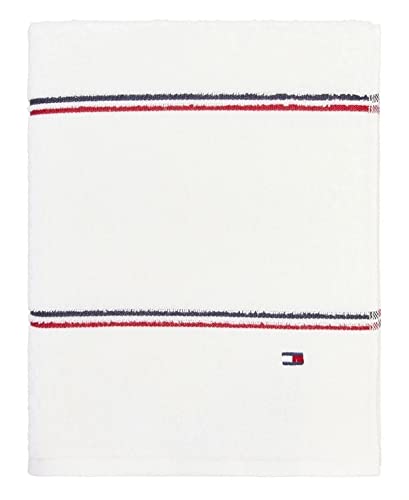 Tommy Hilfiger Modernes amerikanisches Dobby-Badetuch, Doppelstreifen, 574 g/m², 1 Stück, 76 x 142 cm, 100% Baumwolle (weiß) von Tommy Hilfiger