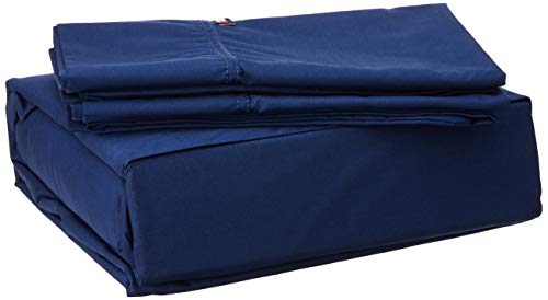 Tommy Hilfiger T200 Solid Sheet TH Signature, Queen, Marineblau von Tommy Hilfiger