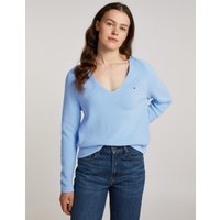 Tommy Hilfiger Strickpullover "CO CARDI STITCH V-NK LS", mit Logostickerei von Tommy Hilfiger