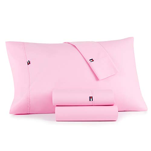 Tommy Hilfiger T200 Solid Sheet TH Signature Kissenbezug, Baumwolle, Pink, Standard, 2 von Tommy Hilfiger