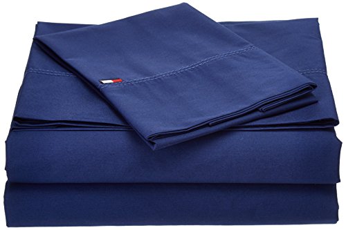 Tommy Hilfiger TH T200 Signature Kissenbezug, einfarbig, Standard, Blau, 2 Stück von Tommy Hilfiger