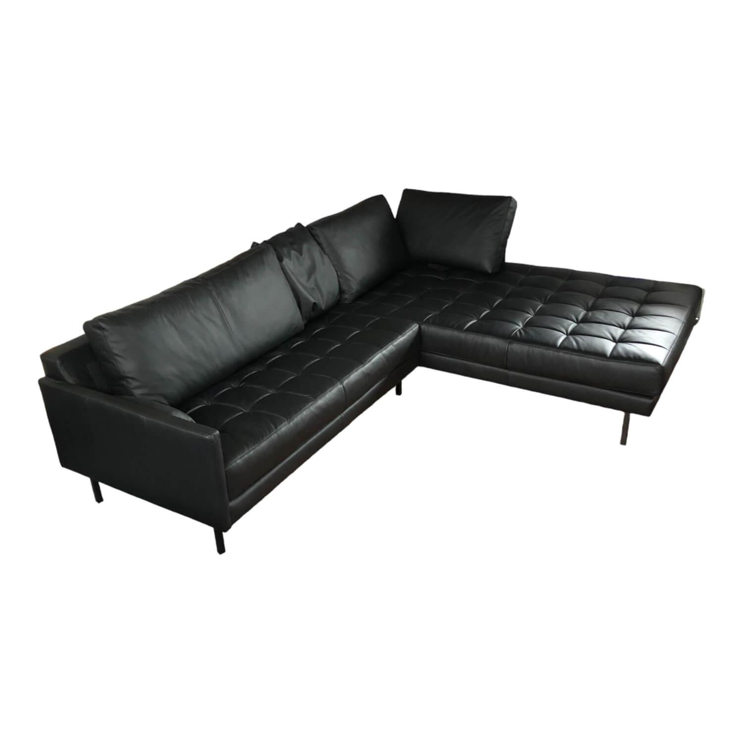 Ecksofa Lund 5 Leder Schwarz Füße Metall Schwarz von Tommy M