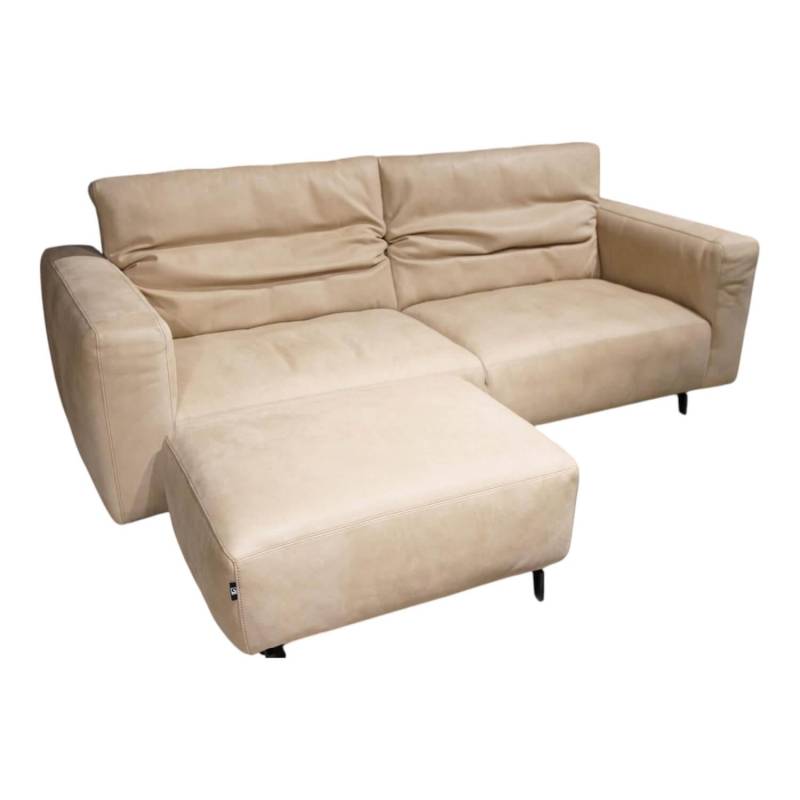 Megasofa Arrezo Leder Nevada Taupe Beige Füße Metall Schwarz Mit Hocker Und Kiss... von Tommy M