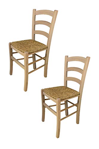 t m c s Tommychairs - 2er Set Stühle Venezia für Küche und Esszimmer, robuste Struktur aus poliertem Buchenholz, unbehandelt und 100% natürlich, Sitzfläche aus echtem Stroh von t m c s