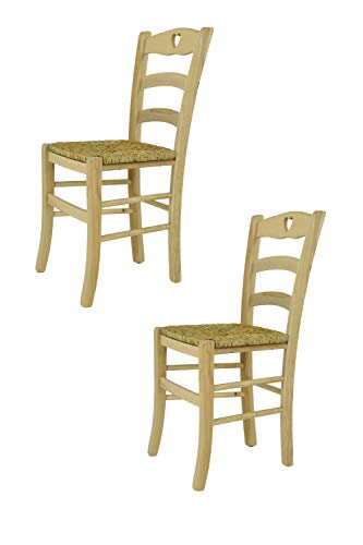 t m c s Tommychairs - 2er Set Stühle Cuore für Küche und Esszimmer, robuste Struktur aus poliertem Buchenholz, unbehandelt und 100% natürlich, Sitzfläche aus echtem Stroh von t m c s