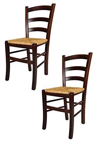 t m c s Tommychairs - 2er Set Stühle Venezia für Küche und Esszimmer, Robuste Struktur aus lackiertem Buchenholz im Farbton Dunkles Nussbraun und Sitzfläche aus Stroh von t m c s