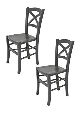 t m c s Tommychairs - 2er Set Stühle Cross für Küche und Esszimmer, robuste Struktur aus lackiertem Buchenholz im Farbton Dunkelgrau und Sitzfläche aus lackiertem Holz in der Farbe Dunkelgrau von t m c s