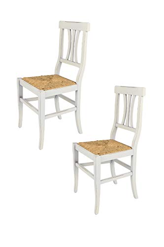 t m c s Tommychairs - 2er Set Stühle Artemisia für Küche und Esszimmer, Robuste Struktur aus lackiertem Buchenholz im Shabby Chic Stil, handwerklich antik behandelt und Sitzfläche aus Stroh von t m c s