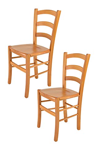 t m c s Tommychairs - 2er Set Stühle Venice für Küche und Esszimmer, robuste Struktur aus lackiertem Buchenholz im Farbton Honig und Sitzfläche aus Holz von t m c s