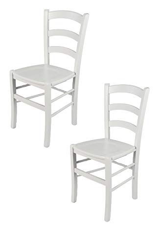 t m c s Tommychairs - 2er Set Stühle Venezia für Küche und Esszimmer, Robuste Struktur aus lackiertem Buchenholz im Farbton Weiss (deckend) und Sitzfläche aus Holz von t m c s