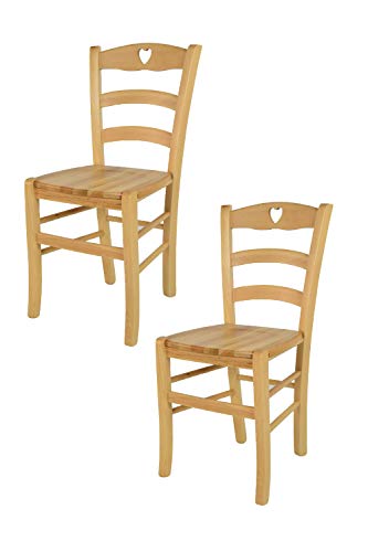 t m c s Tommychairs - 2er Set Stühle Cuore für Küche und Esszimmer, Robuste Struktur aus Buchenholz in der Farbe Naturfarben lackiert und Sitzfläche aus Holz von t m c s