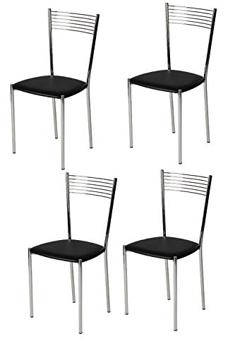 t m c s Tommychairs - 4er Set Moderne Stühle Elegance für Küche und Esszimmer – Robustes Gestell aus verchromtem Stahl, gepolsterte Sitzfläche mit schwarzem Kunstleder bezogen von t m c s