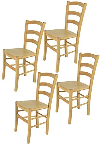 t m c s Tommychairs - 4er Set Stühle Venice für Küche und Esszimmer, robuste Struktur aus lackiertem Buchenholz im Farbton Naturfarben und Sitzfläche aus Holz von t m c s