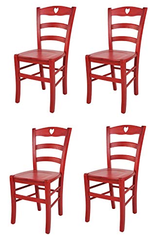 t m c s Tommychairs - 4er Set Stühle Cuore für Küche und Esszimmer, Robuste Struktur aus Buchenholz, in Anilinfarbe Rot lackiert und Sitzfläche aus Holz von t m c s