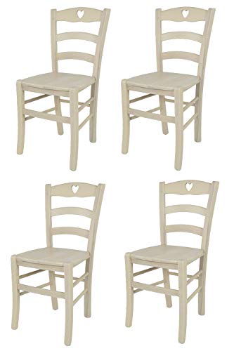 t m c s Tommychairs - 4er Set Stühle Cuore für Küche und Esszimmer, Robuste Struktur aus Buchenholz, in Anilinfarbe Weiss lackiert und Sitzfläche (Einbausitz) aus Holz von t m c s