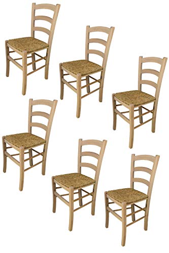 t m c s Tommychairs - 6er Set Stühle Venezia für Küche und Esszimmer, robuste Struktur aus poliertem Buchenholz, unbehandelt und 100% natürlich, Sitzfläche aus echtem Stroh von t m c s