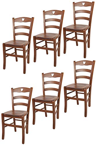 t m c s Tommychairs - 6er Set Stühle Cuore für Küche und Esszimmer, Robuste Struktur aus Buchenholz in der Farbe Helles Nussbraun lackiert und Sitzfläche aus Holz von t m c s