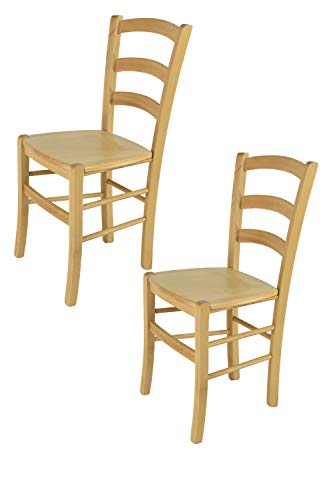 t m c s Tommychairs - 2er Set Stühle Venice für Küche und Esszimmer, robuste Struktur aus lackiertem Buchenholz im Farbton Naturfarben und Sitzfläche aus Holz von t m c s