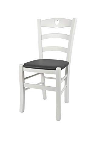 t m c s Tommychairs - Stuhl Cuore für Küche und Esszimmer, Robuste Struktur aus Buchenholz, deckend Weiss lackiert und gepolsterte Sitzfläche mit Kunstleder in der Farbe Dunkelgrau bezogen von t m c s