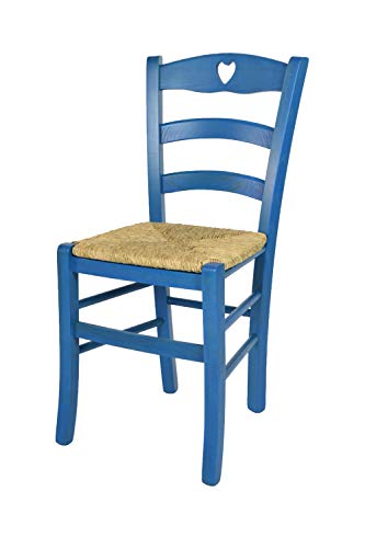 t m c s Tommychairs - Stuhl Cuore für Küche und Esszimmer, Robuste Struktur aus Buchenholz, in Anilinfarbe Blau lackiert und Sitzfläche aus Stroh von t m c s