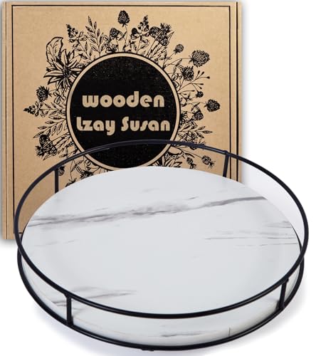 Lazy Susan Drehteller für Tisch, Küche, rustikaler brauner Drehteller mit Stahlrahmen, 360 Grad dekorativer Drehteller für Arbeitsplatte, Schrank oder Tafelaufsätze, 30,5 cm von Tomoaza