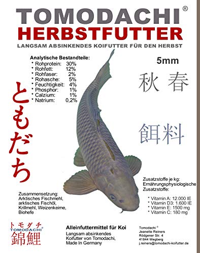 Herbstfutter für Koi, Tomodachi langsam sinkendes Koifutter, optimiert zur Vorbereitung der Koi auf den Winter, 5kg Herbstfutter für Koi, Tomodachi langsam sinkendes Koifutter, optimiert zur Vorbereitung der Koi auf den Winter, 5kg von Tomodachi Herbstfutter für Koi