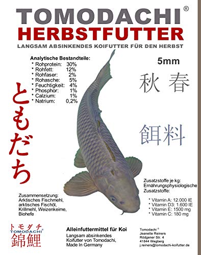 Herbstfutter für Koi, Tomodachi langsam sinkendes Koifutter, optimiert zur Vorbereitung der Koi auf den Winter, 5kg von Tomodachi Herbstfutter für Koi