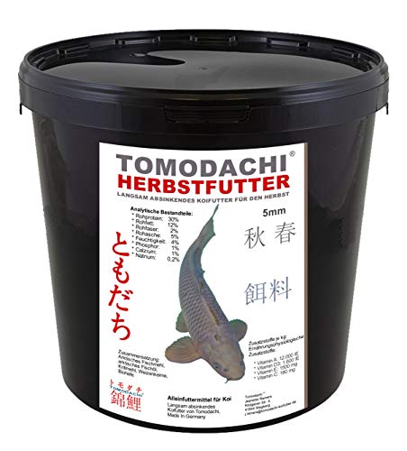 Herbstfutter für Koi, langsam sinkendes Koifutter für den Herbst, zur Vorbereitung auf den Winter, Tomodachi Autumn Food for Koi, 3kg im praktischen wiederverschließbaren Koifutter Eimer. von Tomodachi Herbstfutter für Koi