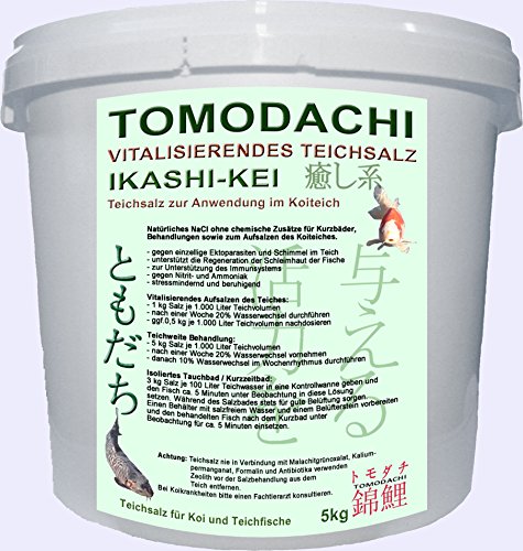 Tomodachi Ikashi-Kei Teichsalz für Koi, Koiteich und Koibecken, vitalisierendes Teichsalz, Nitrit, Ammoniak und Stress, zur teichweiten Behandlung oder als Kurzzeitbad 5kg Eimer Tomodachi Teichsalz von Tomodachi Ikashi-Kei