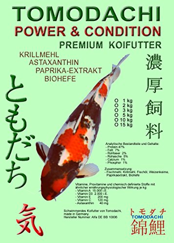 Koifutter, Premium Kraftfutter für Koi, Tomodachi Power & Condition Premium Koifutter Schwimmfutter für Koi 15kg, 5mm Koipellets von Tomodachi Power + Condition Premium Koifutter