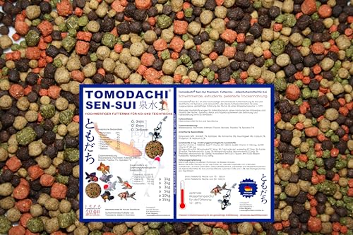 Tomodachi Sen-Sui Koimix, Premium Koifuttermischung, 4 Color, Rot-Grün-Weiß-Braun, Teichfuttermix mit Spirulina, Astax, Paprika und Krillmehl, Koifutter-Mix, 15kg (5mm Pelletgröße) von Tomodachi Sen-Sui