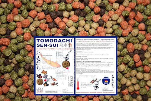 Tomodachi Sen-Sui Koifuttermischung, Premium Koimix 3 Color, Rot-Grün-Braun, Qualitäts - Teichfuttermix mit Spirulina, Astax, Paprika und Krillmehl, Koifutter-Mix, 15kg (5mm Pelletgröße) von Tomodachi Sen-Sui