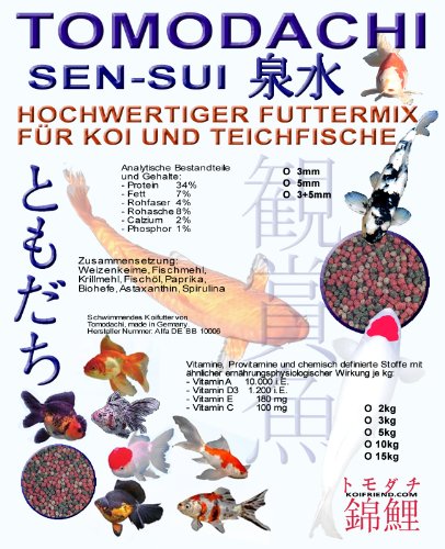 Tomodachi Sen-Sui Koifuttermischung, Premium Koimix 3 Color, Rot-Grün-Braun, Qualitäts - Teichfuttermix mit Spirulina, Astax, Paprika und Krillmehl, Koifutter-Mix, 5kg (5mm Pelletgröße) von Tomodachi Sen-Sui