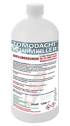 Wurmmittel Diflubenzuron Antiwurm Mittel Koiteich Gartenteich Tomodachi Wurmkiller gegen Würmer Karpfenläuse Fischegel Chitin Inhibator 1L Konzentrat für 25.000L Teichvolumen von Tomodachi