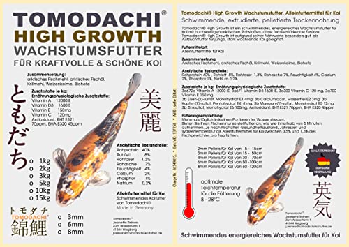 Koi Wachstumsfutter Schwimmfutter für Koi Grower für Junge Koi leicht verdauliches schwimmendes Koifutter mit arktischen Rohstoffen Tomodachi High Growth 3mm 15kg von Tomodachi