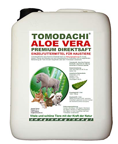 Tomodachi Aloe Vera für Katzen, Futterzusatz, Nahrungsergänzung Katze, reines Naturprodukt ohne Chemie, Aloe Vera Premium Direktsaft aus dem Innengel frischer Aloe-Vera Pflanzen 5 Liter Kanister von Tomodachi