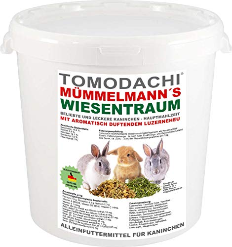 Tomodachi Kaninchenfutter Raufutter Kaninchen Strukturfutter Hasen Luzerneheu Kräuter Löwenzahn Gemüse Körner Kerne Wiesentraum Hasenfutter 3kg von Tomodachi