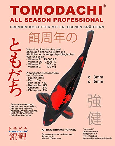 Tomodachi Koifutter, Energiefutter Koi, Schwimmfutter, Wachstumsfutter Koi, Premium Ganzjahres Koifutter, Profi Aufzuchtfutter für Koi, deutsches Qualitäts Koifutter, All Season Professional 3mm 5kg von Tomodachi