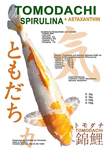 Tomodachi Koifutter Spirulinafutter Premium Schwimmfutter für Koi, Spirulina + Astaxanthin 10kg, 6mm Koipellets von Tomodachi