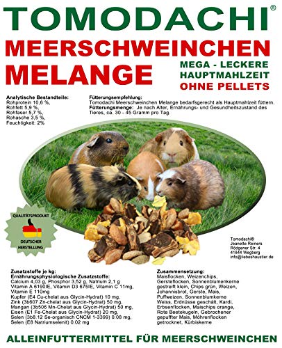 Tomodachi Meerschweinchenfutter pelletfrei viel Gemüse Möhrenflocken Erbsenflocken Getreide Nüsse Kerne Kräuter Alleinfutter Meerschwein 10kg von Tomodachi