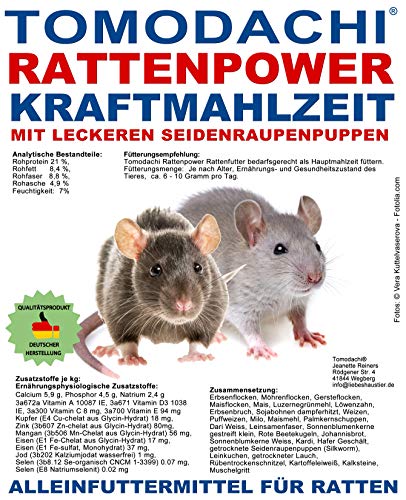 Rattenfutter mit tierischen Proteinen, Seidenraupen, Alleinfutter für die Ratte, Hauptmahlzeit - wenig Pellets, viel Gemüse, Möhrenflocken, Erbsenflocken, Tomodachi Rattenpower Kraftfutter 5kg Sack Rattenfutter mit tierischen Proteinen, Seidenraupen, Alleinfutter für die Ratte, Hauptmahlzeit - wenig Pellets, viel Gemüse, Möhrenflocken, Erbsenflocken, Tomodachi Rattenpower Kraftfutter 5kg Sack von Tomodachi
