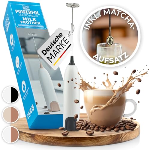 Tomorrow is Today Milchaufschäumer Stab inkl. Matcha Mixer-Aufsatz - Milchschäumer elektrisch -Milk Frother - Ihr Aufschäumer für den idealen Schaumgenuss (Weiß) von Tomorrow is Today