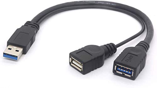 Tomost USB-3.0-Buchse-Splitterkabel – USB-3.0-Stecker auf Dual-USB-Buchse, Extra-Power-Verlängerungskabel, Y-Adapter für 2,5-Zoll-mobile Festplatte, 30 cm (1 Stecker auf 2 Buchsen) von Tomost