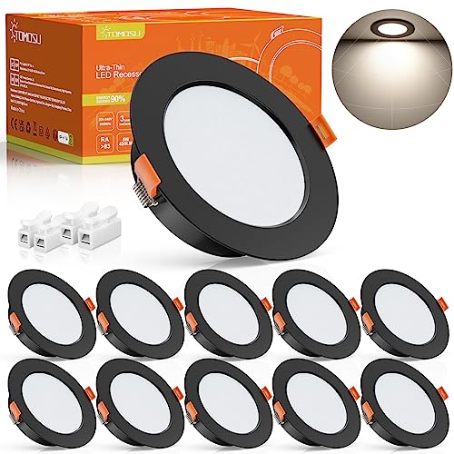 Tomosu LED Einbaustrahler 230V Schwarz, 5W IP44 Einbaustrahler LED Flach Bad, Rund Ø75-85mm, Einbautiefe 24mm, 450LM LED Spot Neutralweiß 4000K für Badezimmer Wohnzimmer Küche, 10er Set von Tomosu