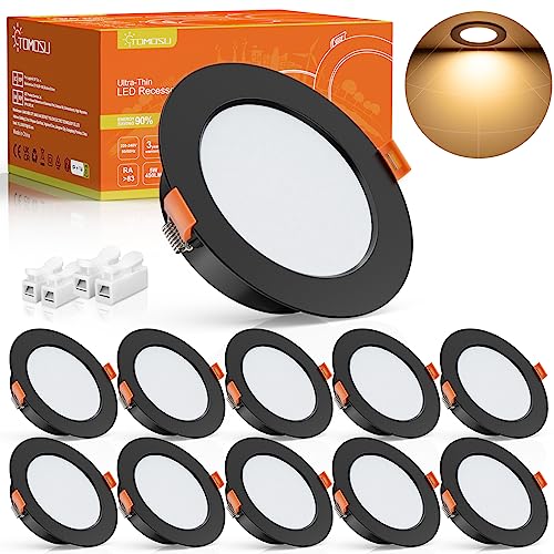 Tomosu LED Einbaustrahler 230V Schwarz, 5W IP44 Einbaustrahler LED Flach Bad, Rund Ø75-85mm, Einbautiefe 24mm, 450LM LED Spot Warmweiß 2700K-3000K Für Badezimmer Wohnzimmer Küche, 10er Set von Tomosu